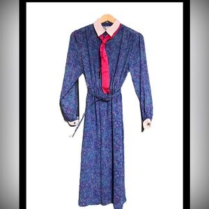 Vintage 80s Blue Floral Dress with White Collar